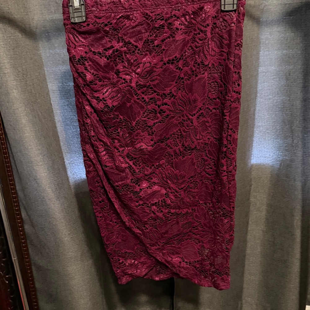 Charlotte Russe Burgundy Lace Pencil Skirt